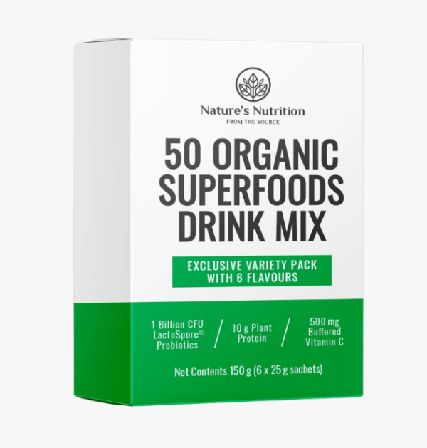 Nature’s Nutrition | 50 Organic Superfoods Drink Mix Sachets | Variety Pack