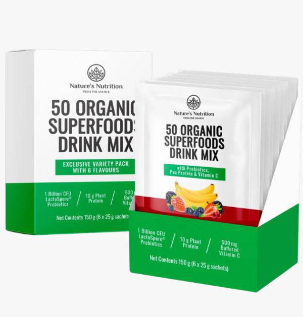 Nature’s Nutrition | 50 Organic Superfoods Drink Mix Sachets | Variety Pack
